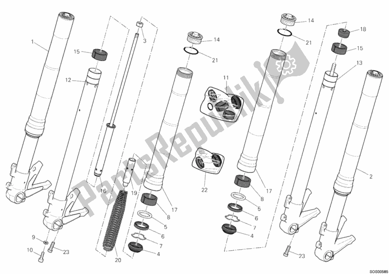 Alle onderdelen voor de Voorvork van de Ducati Monster 659 Australia 2012